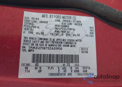 2005 Ford Explorer Xlt/Xlt Sport z USA, uszkodzony, nr VIN 1FMZU73E75ZA55930